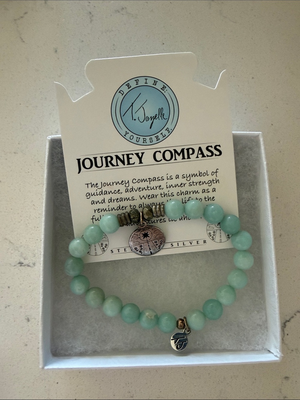Journey Compass Beaded Bracelet with Compass Charm - Light Aqua